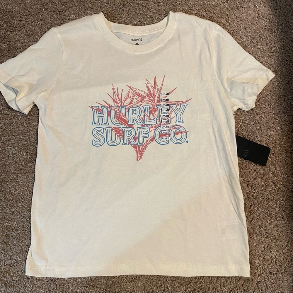 Hurley White Short-Sleeve Surf Co. Graphic Tee with Blue & Pink Print